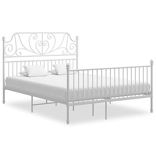 Qnhdfrt Metallbettgestell Weiß 140x200 cm Robuster Rahmen aus Pulverbeschichtetem Metall mit Stabilen Latten für Erholsamen Schlaf Gästebett oder Doppelbett von Qnhdfrt