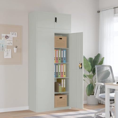 Qnhdfrt Metallschrank Organizer Hellgrau 90x40x220 cm Aktenschrank mit 4 Böden abschließbar Stahl Aufbewahrungsschrank für Büro und Werkstatt von Qnhdfrt