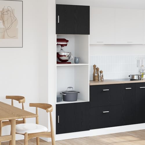 Qnhdfrt Mikrowellenschrank Küchenschrank in Schwarzer Eiche Modernes Design mit 4 Fächern Aufbewahrungsschrank für Küche Holzwerkstoff 60x57x207 cm von Qnhdfrt