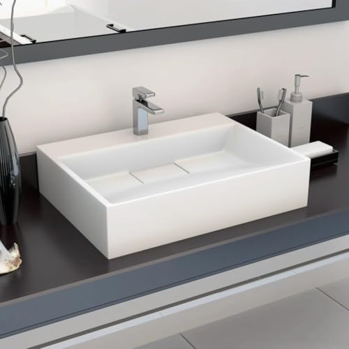 Qnhdfrt Mineralguss Waschbecken Weiß 50 x 38 x 13 cm Modernes Aufsatzwaschbecken mit Hahnloch für Badezimmer Gäste WC oder Camping von Qnhdfrt