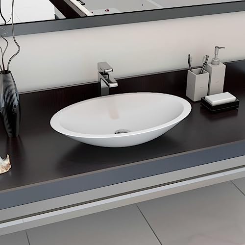 Qnhdfrt Mineralguss Waschbecken Weiß 59,3 x 35,1 x 10,7 cm Aufsatzwaschbecken Modernes Design für Badezimmer Gäste WC und Schminkraum von Qnhdfrt
