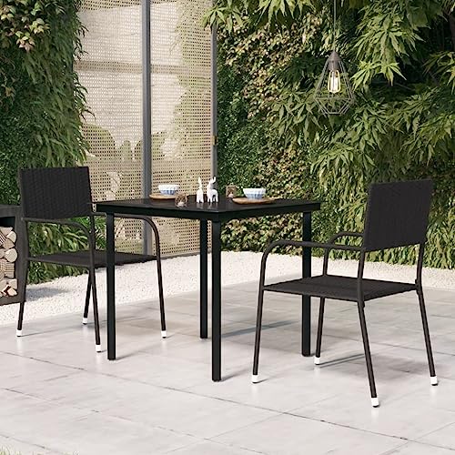 Qnhdfrt Minimalistischer Garten Esstisch Schwarz 80x80x74 cm aus pulverbeschichtetem Stahl und Glas robust stabil für Balkon Terrasse Garten von Qnhdfrt