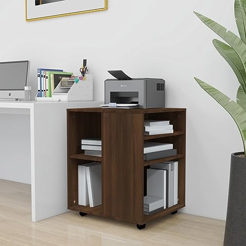 Qnhdfrt Mobiler Rollschrank aus Holzwerkstoff Braun Eichen-Optik 60x53x72 cm mit 4 Rollen (2 feststellbar) für Büro Home Office als Aufbewahrungsschrank von Qnhdfrt