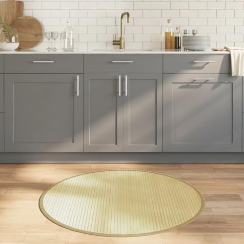 Qnhdfrt Moderner Bambus Teppich Rund 100 cm Naturhell rutschfeste Unterseite Langlebig und Wasserdicht für Wohnzimmer Balkon und Flur von Qnhdfrt