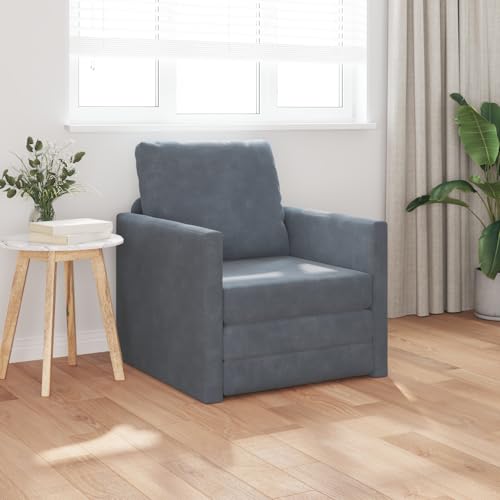 Qnhdfrt Moderner Bodensessel mit Schlaffunktion Samt Dunkelgrau 74x77x81 cm Kompakt für Wohnzimmer Leseecke Entspannung und Design von Qnhdfrt