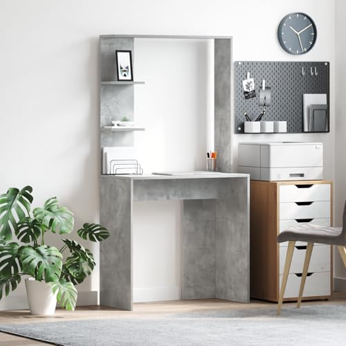 Qnhdfrt Moderner Computertisch Beton Grau Holzwerkstoff Rechteckig mit Stauraum Platzsparend Robust für Homeoffice Jugendzimmer und Kleine Räume von Qnhdfrt