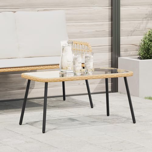 Qnhdfrt Moderner Couchtisch aus Poly Rattan mit Glasplatte Braun 90x45x42 cm UV-beständig Outdoor Beistelltisch für Wohnzimmer Balkon und Garten Qnhdfrt Moderner Couchtisch aus Poly Rattan mit Glasplatte Braun 90x45x42 cm UV-beständig Outdoor Beistelltisch für Wohnzimmer Balkon und Garten von Qnhdfrt