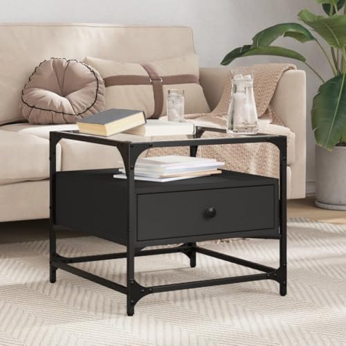 Qnhdfrt Moderner Couchtisch mit Glasplatte Schwarz 50x50x45 cm Stahlgestell für Wohnzimmer Beistelltisch Dekotisch Qnhdfrt Moderner Couchtisch mit Glasplatte Schwarz 50x50x45 cm Stahlgestell für Wohnzimmer Beistelltisch Dekotisch von Qnhdfrt