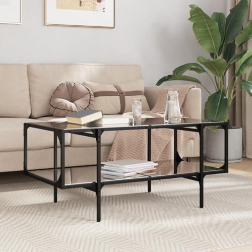 Qnhdfrt Moderner Couchtisch mit Schwarzer Glasplatte 98,5x50x45 cm Stahlgestell für Wohnzimmer Elegant und Robust Qnhdfrt Moderner Couchtisch mit Schwarzer Glasplatte 98,5x50x45 cm Stahlgestell für Wohnzimmer Elegant und Robust von Qnhdfrt