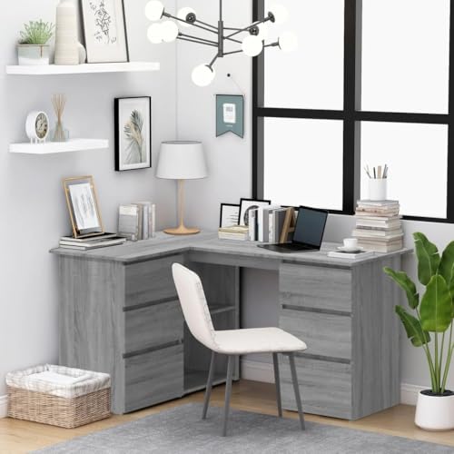 Qnhdfrt Moderner Eckschreibtisch Grau Sonoma 145x100x76 cm Holzwerkstoff mit Schubladen und Stauraum für Büro, Homeoffice und Studentenzimmer Qnhdfrt Moderner Eckschreibtisch Grau Sonoma 145x100x76 cm Holzwerkstoff mit Schubladen und Stauraum für Büro, Homeoffice und Studentenzimmer von Qnhdfrt