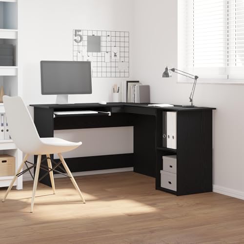 Qnhdfrt Moderner Eckschreibtisch Schwarz Matt Holzwerkstoff 120x140x75 cm mit Großzügigem Stauraum und Platzsparendem Design für Heimbüro Computertisch von Qnhdfrt