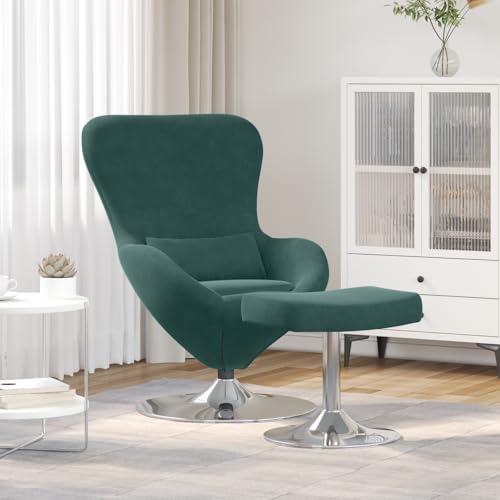Qnhdfrt Moderner Ei-Stuhl mit Fußhocker Dunkelgrün Samt Oval Loungesessel Drehfunktion für Wohnzimmer Schlafzimmer Entspannung Max 120kg von Qnhdfrt