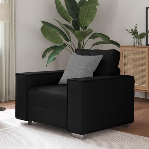 Qnhdfrt Moderner Kunstleder Sessel Schwarz 59 cm Sitzhöhe Bequemer Relaxsessel mit Metallrahmen für Wohnzimmer und Büro von Qnhdfrt
