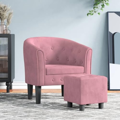 Qnhdfrt Moderner Loungesessel mit Fußhocker in Rosa Samt - Clubsessel für Wohnzimmer Schlafzimmer und Büro mit Bequemem Design Robustem Holzgestell von Qnhdfrt
