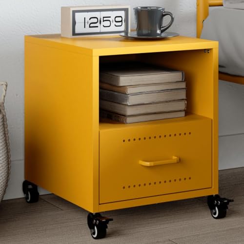 Qnhdfrt Moderner Nachttisch aus Kaltgewalztem Stahl Senfgelb 36x39x43,5 cm Mit Schublade Fach Rollen und Griff für Schlafzimmer Beistelltisch Kompakt Qnhdfrt Moderner Nachttisch aus Kaltgewalztem Stahl Senfgelb 36x39x43,5 cm Mit Schublade Fach Rollen und Griff für Schlafzimmer Beistelltisch Kompakt von Qnhdfrt