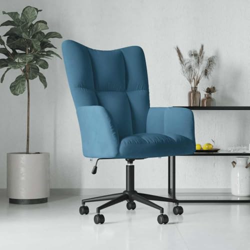 Qnhdfrt Moderner Relaxsessel Blau Samt Höhenverstellbar 360 Grad Drehbar mit Rollen Elegantes Design für Wohnzimmer Schlafzimmer oder als Loungesessel von Qnhdfrt