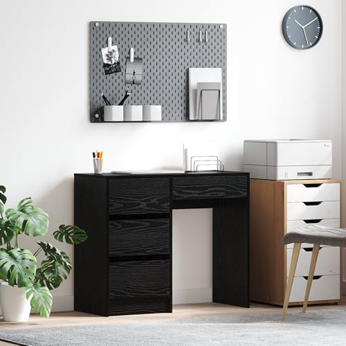Qnhdfrt Moderner Schreibtisch Schwarz Eiche 80x50 cm mit 3 Schubladen – Robuster Computertisch für Homeoffice Studium und Büro von Qnhdfrt