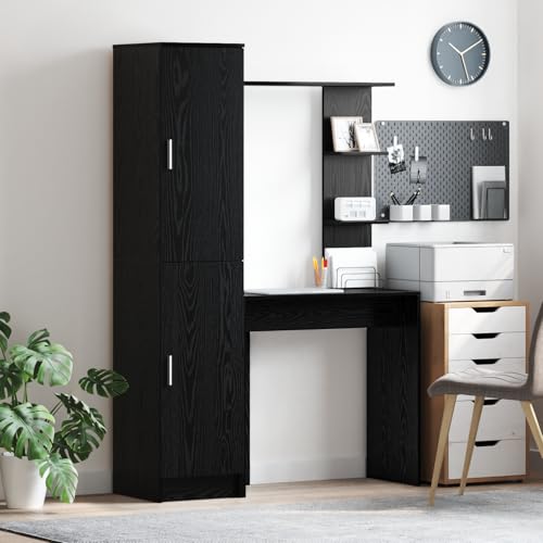 Qnhdfrt Moderner Schreibtisch mit Stauraum Schwarz Eichenholz Holzwerkstoff Rechteckig Matt für Schlafzimmer Büro mit Sicherheitsbefestigung und kratzfester Oberfläche von Qnhdfrt