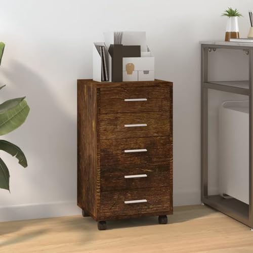 Qnhdfrt Moderner Schubladenschrank mit 5 Schubladen und Rollen Räuchereiche Holzwerkstoff 33x38x63cm Praktischer Aufbewahrungsschrank für Büro Arbeitszimmer Kinderzimmer Qnhdfrt Moderner Schubladenschrank mit 5 Schubladen und Rollen Räuchereiche Holzwerkstoff 33x38x63cm Praktischer Aufbewahrungsschrank für Büro Arbeitszimmer Kinderzimmer von Qnhdfrt