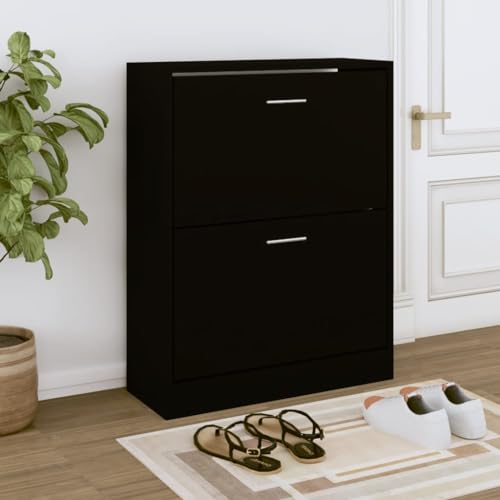 Qnhdfrt Moderner Schuhschrank Schwarz aus Holzwerkstoff 63x24x81 cm mit 2 Kippfächern schmal platzsparend für Flur Eingangsbereich und Wohnzimmer Qnhdfrt Moderner Schuhschrank Schwarz aus Holzwerkstoff 63x24x81 cm mit 2 Kippfächern schmal platzsparend für Flur Eingangsbereich und Wohnzimmer von Qnhdfrt