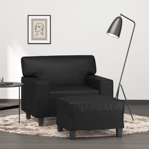 Qnhdfrt Moderner Sessel mit Hocker Schwarz Kunstleder 60 cm Sitzbreite Bequemer Relaxsessel für Wohnzimmer Balkon oder kleines Zimmer von Qnhdfrt