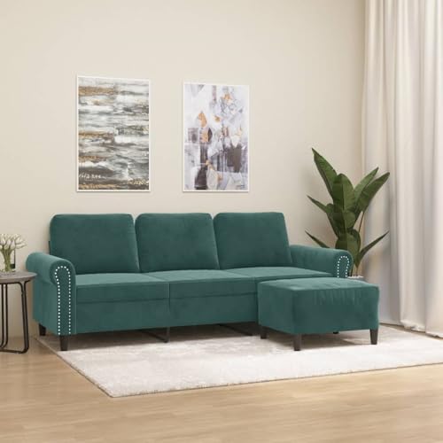 Qnhdfrt Modernes 3-Sitzer Sofa mit Hocker Dunkelgrün 180 cm Samt Bequeme Couch für Wohnzimmer Balkon oder Lounge von Qnhdfrt