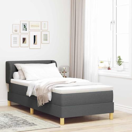 Qnhdfrt Modernes Bettgestell Dunkelgrau 90x200 cm mit Stabilen Holzbeinen und Atmungsaktivem Stoff Einzelbett für Schlafzimmer mit Praktischem Sperrholzlattenrost von Qnhdfrt
