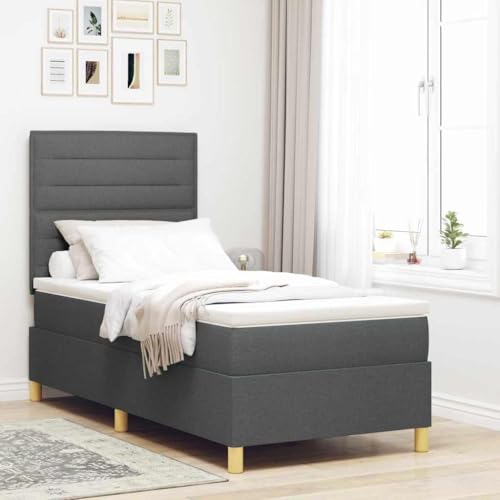 Qnhdfrt Modernes Bettgestell mit LED-Streifen und Matratze Dunkelgrau 100x200 cm Geometrisches Design aus Naturholz für Schlafzimmer Einzelbett mit Kopfteil von Qnhdfrt