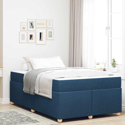 Qnhdfrt Modernes Bettgestell mit Matratze 120 x 200 cm Blau Stoff Hochdichte Schaummatratze & Fester Lattenrost für Erholsamen Schlaf Schlafzimmer Jugendzimmer Gästebett von Qnhdfrt