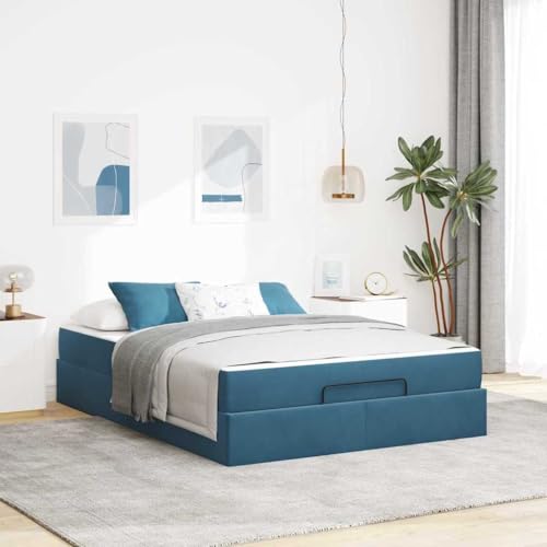 Qnhdfrt Modernes Bettgestell mit Stauraum 160x200 cm in Blau Samtstoff Bett mit Matratze und Schublade für stilvolles Schlafzimmer von Qnhdfrt