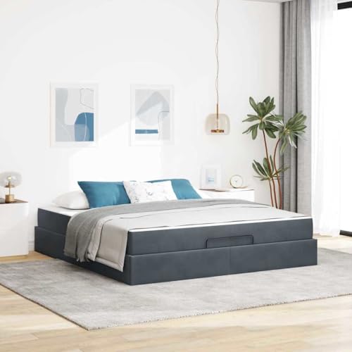 Qnhdfrt Modernes Bettgestell mit Stauraum 180 x 200 cm Dunkelgrau Samt Stoffbezug Inklusive Matratze und Schublade für Kleine Räume und Moderne Schlafzimmer von Qnhdfrt