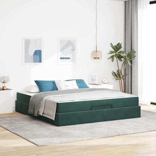 Qnhdfrt Modernes Bettgestell mit Stauraum 180 x 200 cm Dunkelgrün Samt Matratze inklusive Schublade für Schlafzimmer Gästezimmer von Qnhdfrt