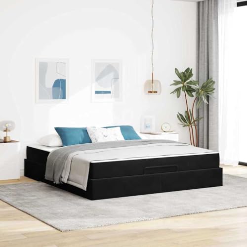 Qnhdfrt Modernes Bettgestell mit Stauraum 180 x 200 cm Samtstoff Schwarz Inklusive Matratze und Schublade für stilvolles Schlafzimmer von Qnhdfrt
