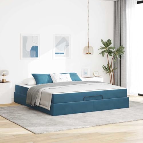 Qnhdfrt Modernes Bettgestell mit Stauraum 180 x 200 cm in Blau Samtstoff Design für Schlafzimmer mit Matratze und Schublade Robustes Holzgestell von Qnhdfrt