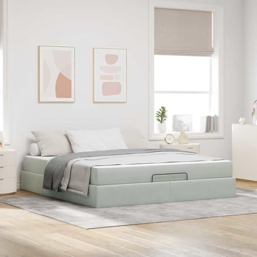Qnhdfrt Modernes Bettgestell mit Stauraum 180 x 200 cm in Hellgrau Samtstoff Bett mit Matratze und Schublade für Schlafzimmer Gästezimmer oder Stadtwohnungen von Qnhdfrt