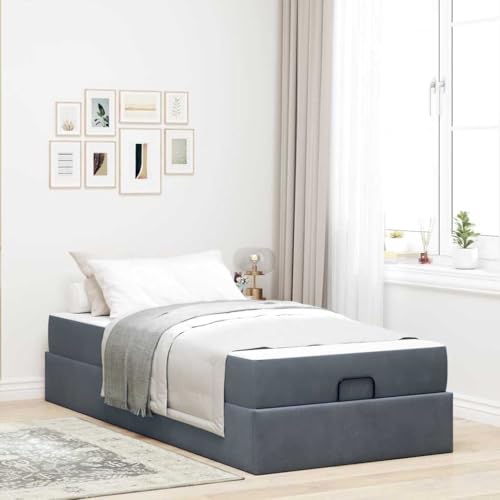 Qnhdfrt Modernes Bettgestell mit Stauraum Dunkelgrau 90 x 200 cm Samtstoff Bezug Inklusive Matratze und Schublade für Schlafzimmer Gästezimmer oder Stadtwohnungen von Qnhdfrt