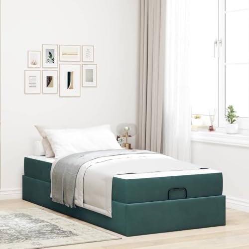 Qnhdfrt Modernes Bettgestell mit Stauraum in Dunkelgrün 90 x 200 cm Samtstoff Bezug Inklusive Matratze und Schublade für Schlafzimmer Gästezimmer von Qnhdfrt