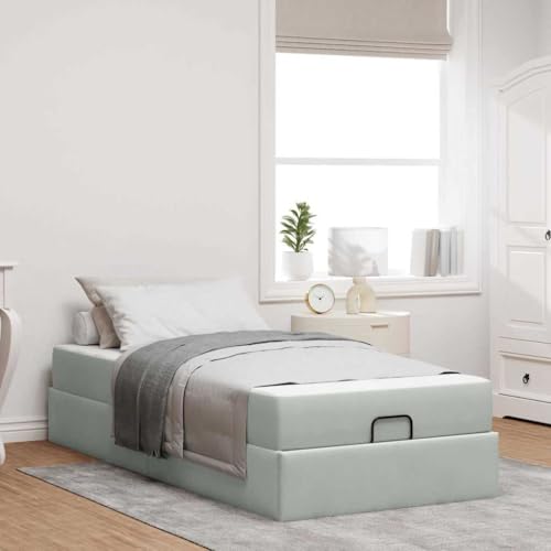 Qnhdfrt Modernes Bettgestell mit Stauraum in Hellgrau 100 x 200 cm Samtstoff Bezug Inklusive Matratze und Schublade für Schlafzimmer Gästezimmer von Qnhdfrt
