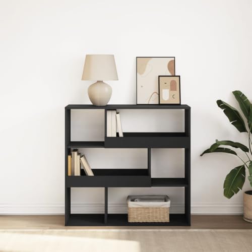 Qnhdfrt Modernes Bücherregal Raumteiler Schwarz Holzwerkstoff 100x33x94,5 cm Schmal Hoch mit 6 Fächern für Aufbewahrung im Wohnzimmer Büro oder als Deko von Qnhdfrt