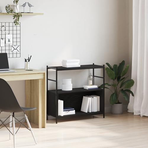 Qnhdfrt Modernes Bücherregal Schwarz Eiche 80x30x78,5 cm aus Holz und Metall Stabiles Regal mit Matte Oberfläche für Wohnzimmer und Bibliothek von Qnhdfrt