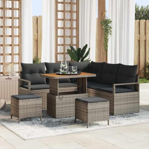 Qnhdfrt Modernes Garten-Ecksofa-Set aus natürlichem Rattan Grau 5-teilig mit Kissen und Tisch – Robuste Outdoor-Lounge für Terrasse und Balkon von Qnhdfrt