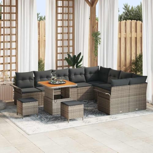 Qnhdfrt Modernes Gartensofa-Set aus Poly-Rattan Grau mit Kissen, UV-beständig & wetterfest, platzsparend für Balkon, Terrasse oder Garten von Qnhdfrt