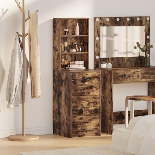 Qnhdfrt Modernes Highboard Sideboard aus Holzwerkstoff mit geräucherter Eichenoptik Braun 40x41x135 cm für Esszimmer und Wohnzimmer mit 2 Einbauregalen Stauraum Lösung Qnhdfrt Modernes Highboard Sideboard aus Holzwerkstoff mit geräucherter Eichenoptik Braun 40x41x135 cm für Esszimmer und Wohnzimmer mit 2 Einbauregalen Stauraum Lösung von Qnhdfrt