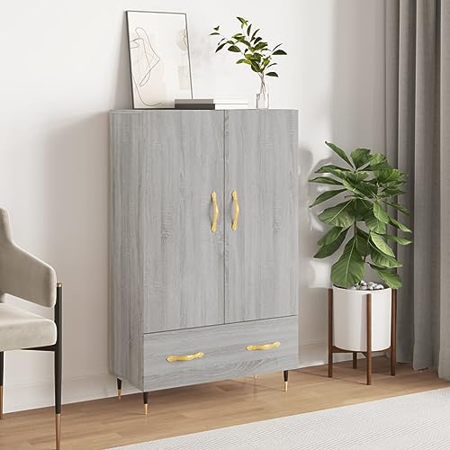 Qnhdfrt Modernes Highboard Sideboard in Grau Sonoma 69,5x31x115cm aus Holzwerkstoff mit Metallbeinen für Stabilität und Viel Stauraum für Wohnzimmer Flur oder Büro von Qnhdfrt