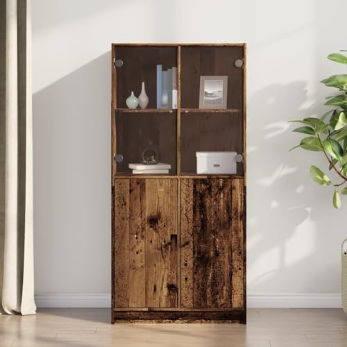 Qnhdfrt Modernes Highboard mit Türen in Altholz-Optik aus Holzwerkstoff - Schrank mit 8 Fächern 68x37x142 cm für Wohnzimmer und Flur Qnhdfrt Modernes Highboard mit Türen in Altholz-Optik aus Holzwerkstoff - Schrank mit 8 Fächern 68x37x142 cm für Wohnzimmer und Flur von Qnhdfrt