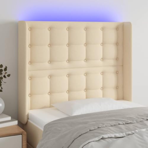 Qnhdfrt Modernes LED Kopfteil Bett 83x118 cm Creme aus strapazierfähigem Stoff und massiver Lärche mit bunten LEDs und höhenverstellbarem Design für Schlafzimmer von Qnhdfrt