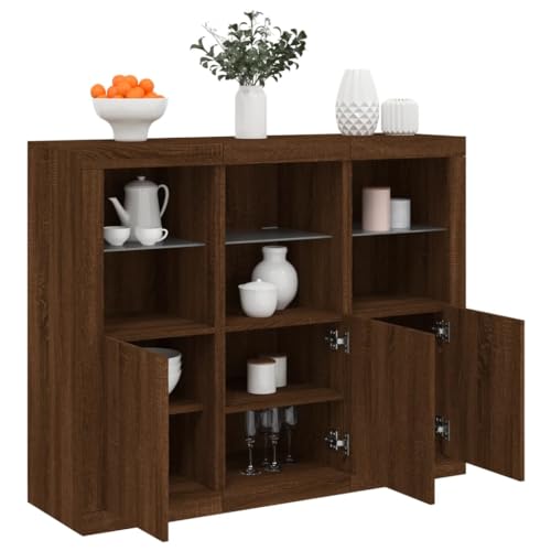 Qnhdfrt Modernes LED Sideboard mit RGB-Beleuchtung in Braun Eichen-Optik, Holzwerkstoff und Glas, 123x37x100cm, 3 Stück für Wohnzimmer, Küche oder Esszimmer mit viel Stauraum und Wandhalterung Qnhdfrt Modernes LED Sideboard mit RGB-Beleuchtung in Braun Eichen-Optik, Holzwerkstoff und Glas, 123x37x100cm, 3 Stück für Wohnzimmer, Küche oder Esszimmer mit viel Stauraum und Wandhalterung von Qnhdfrt