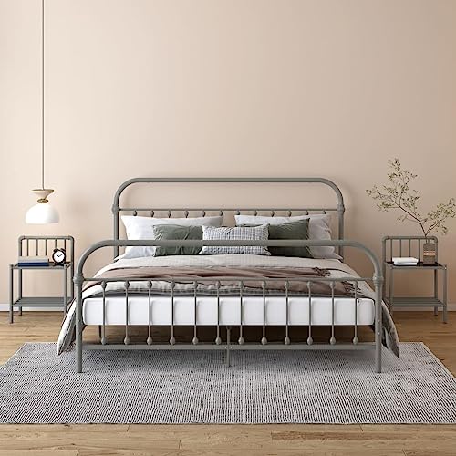 Qnhdfrt Modernes Nachttisch Set 2 STK. Grau Schwarz aus Metall und Glas Schmaler Beistelltisch für Schlafzimmer und Wohnzimmer mit Stabilem Design von Qnhdfrt