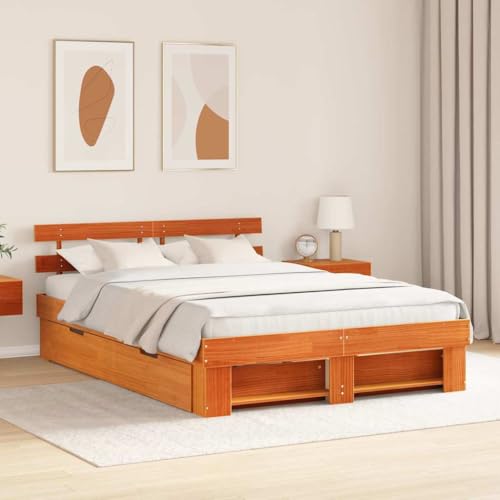 Qnhdfrt Modernes Plattformbett mit Schubladen aus Massivholz Kiefer 160 x 200 cm Wachsbraun Stauraum Kopfteil für Schlafzimmer Gästebett Doppelbett Qnhdfrt Modernes Plattformbett mit Schubladen aus Massivholz Kiefer 160 x 200 cm Wachsbraun Stauraum Kopfteil für Schlafzimmer Gästebett Doppelbett von Qnhdfrt