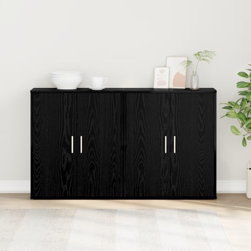 Qnhdfrt Modernes Sideboard 2 Stück Schwarze Eiche 60x31x70 cm Holzwerkstoff Schrank mit Pendeltüren für Wohnzimmer Esszimmer Büro Stauraum Regale von Qnhdfrt